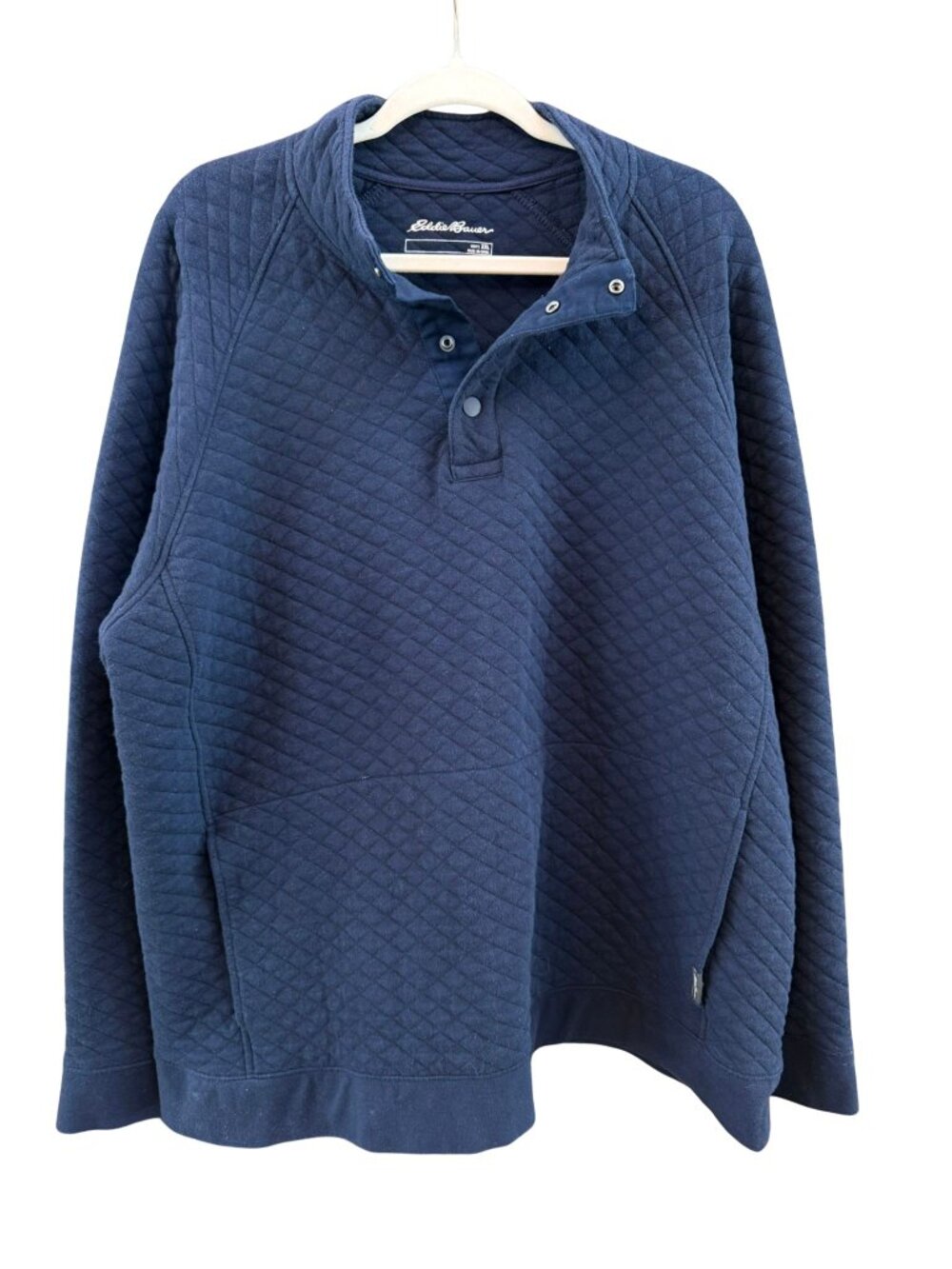 Eddie Bauer Men’s XXL Navy Quilted Snap Neck Pullover Sweatshirt